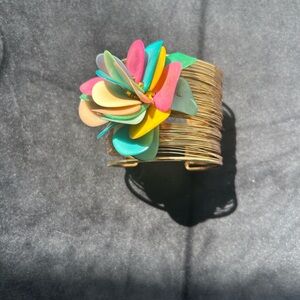 Vibrant Multicolor Tagua Floral Gold Bracelet